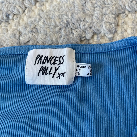 Princess Polly blue cropped wrap top - Picture 2 of 3